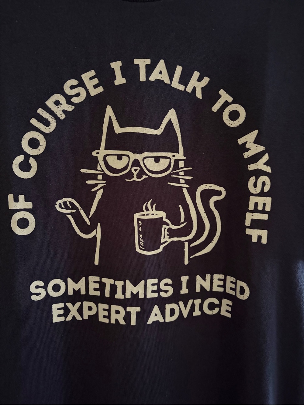 Navy Unisex Cat Graphic Tee with Cream Print Funny Pet Quote Shirt Size L /NWT
